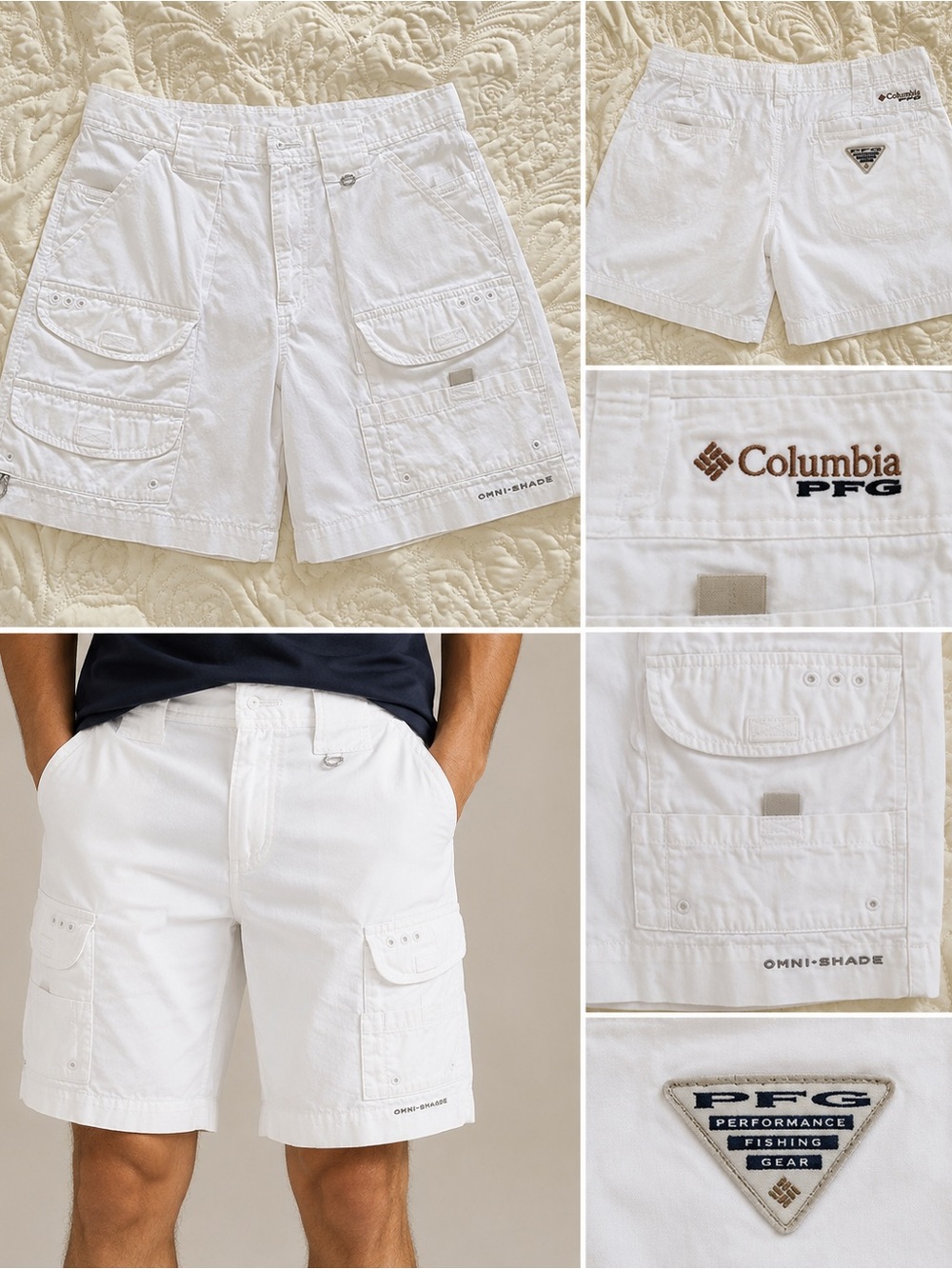 Columbia White Men's PFG Cargo Shorts